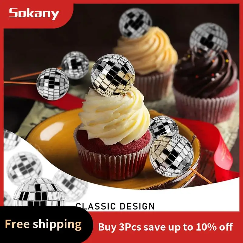 A59E-24 قطعة كرة ديسكو كب كيك القبعات العالية ديسكو الكرة كب كيك يختار عاكس كرة مرآة كعكة القبعات العالية ديسكو الزينة دائم Si