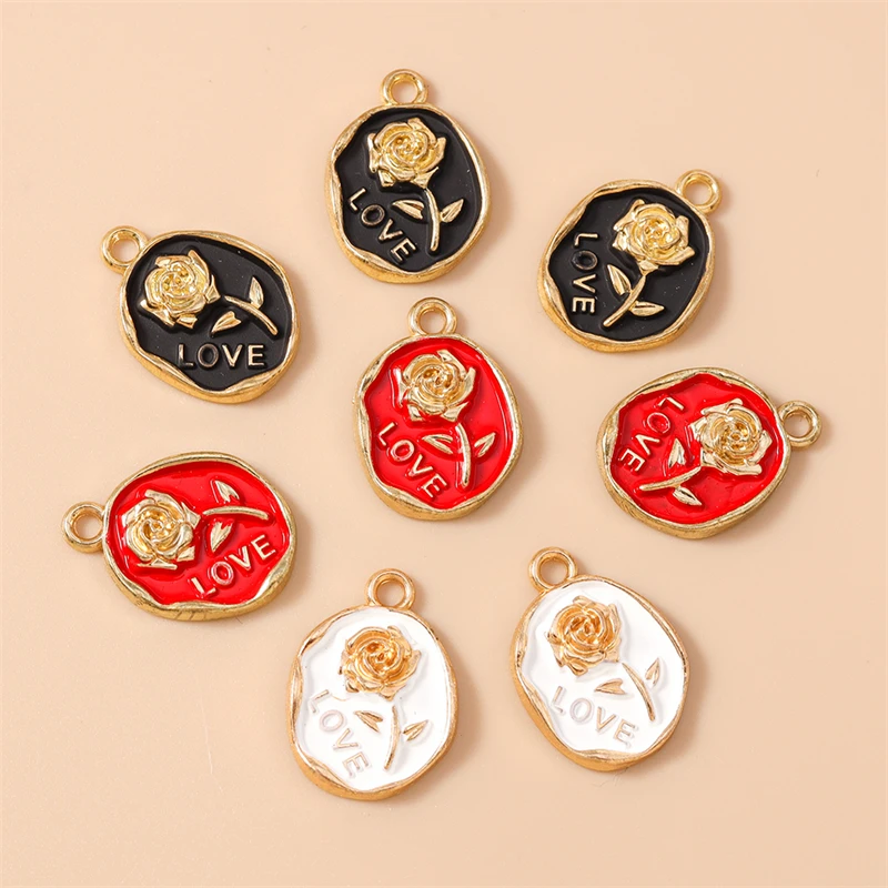 

20pcs 15x21mm Cute Enamel Rose Flower Charms Pendants for Making Drop Earrings Necklaces Bracelet DIY Crafts Jewelry Accessories