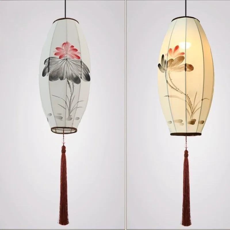 Classical fabric decorative chandelier lamp Chinese Spring Festival restaurant hot pot antique lantern hanging pendant lights