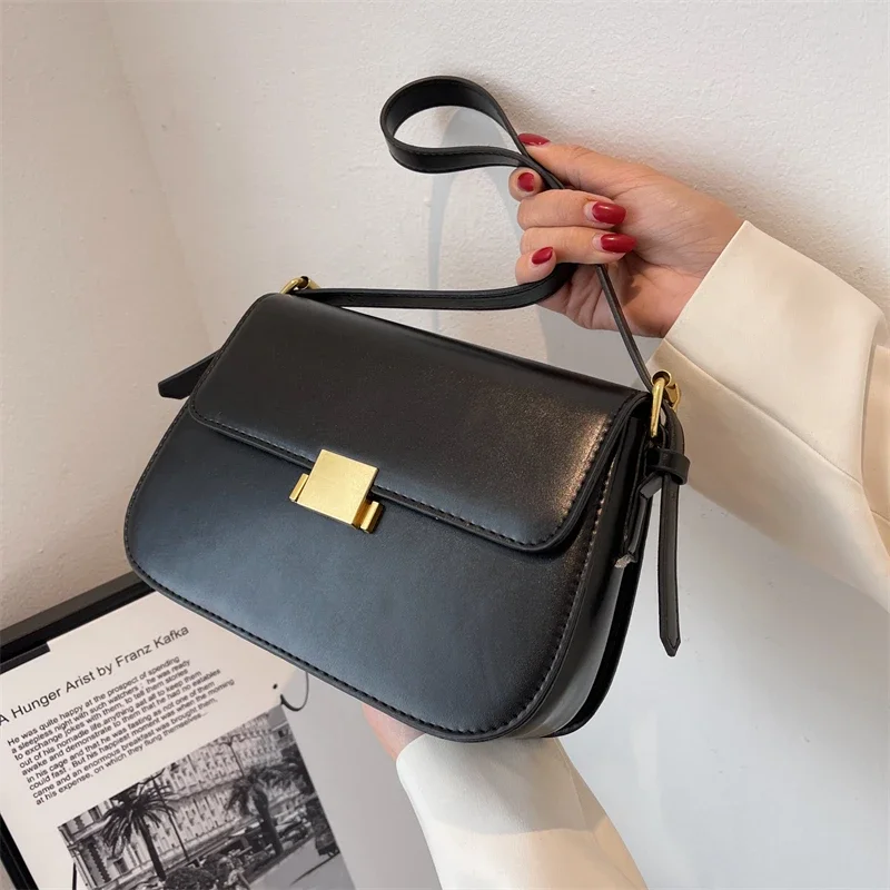 

Luxury Black Women's Single Shoulder Bag Pu Leather Ladies Bag Femme Designer Handbag Purse Flap Messenger Bag Brand Sac A Main