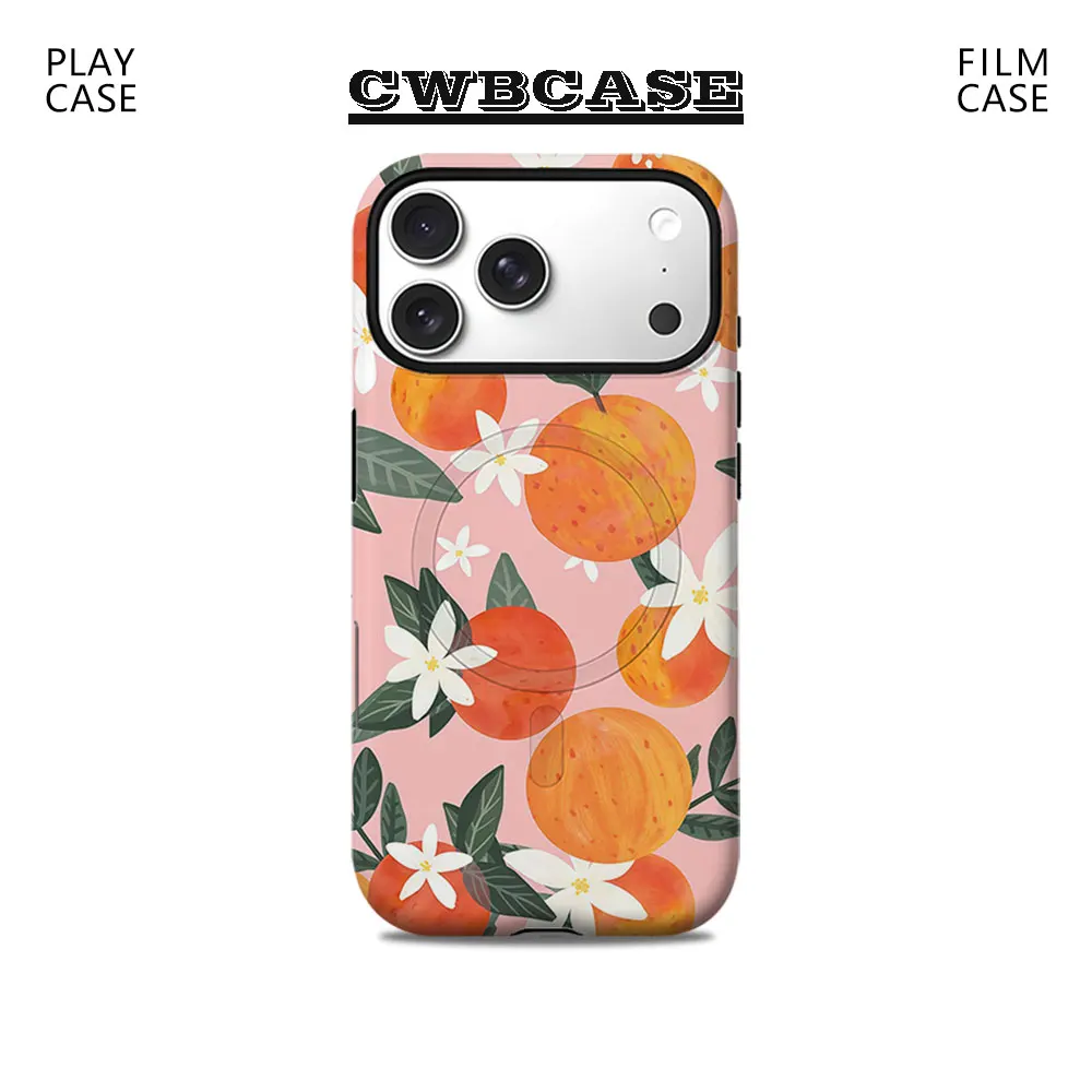 Capa de Celular com Ramo de Flor Branca para Capa Magnética de Celular para iPhone 17 16 15 14 13 Pro Max Plus Capa Resistente de Camada Única ou Dupla