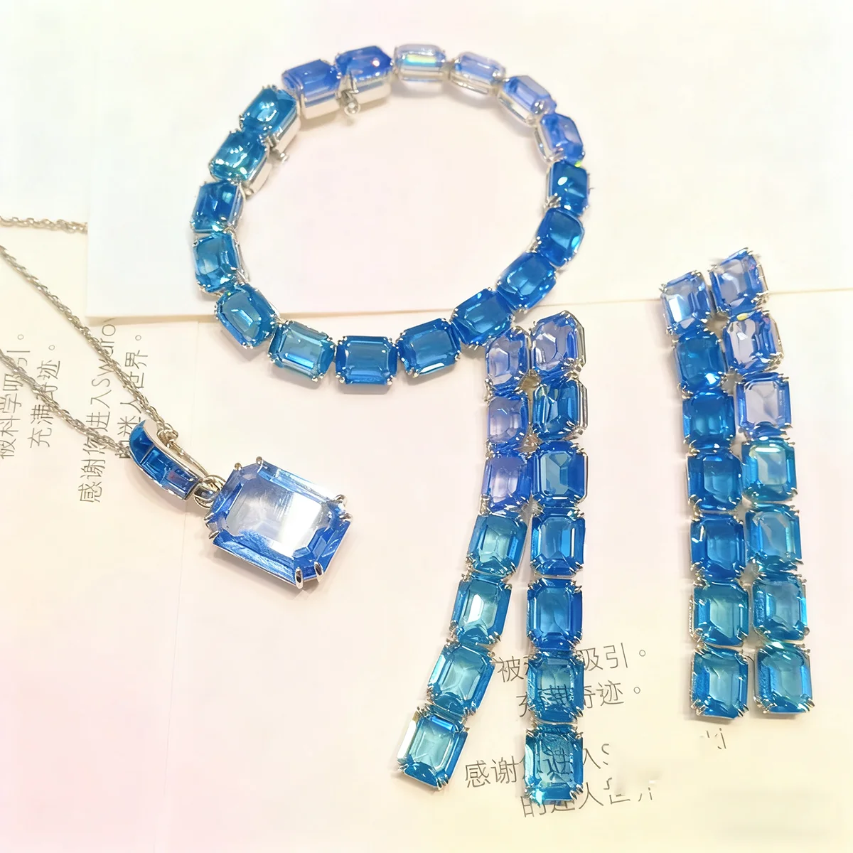 

2025 New Trend Luxury Fine Jewelry Sets Charm Blue Water Drop Crystal Fashion Necklace Ring Earrings Women's Anniversary Gift