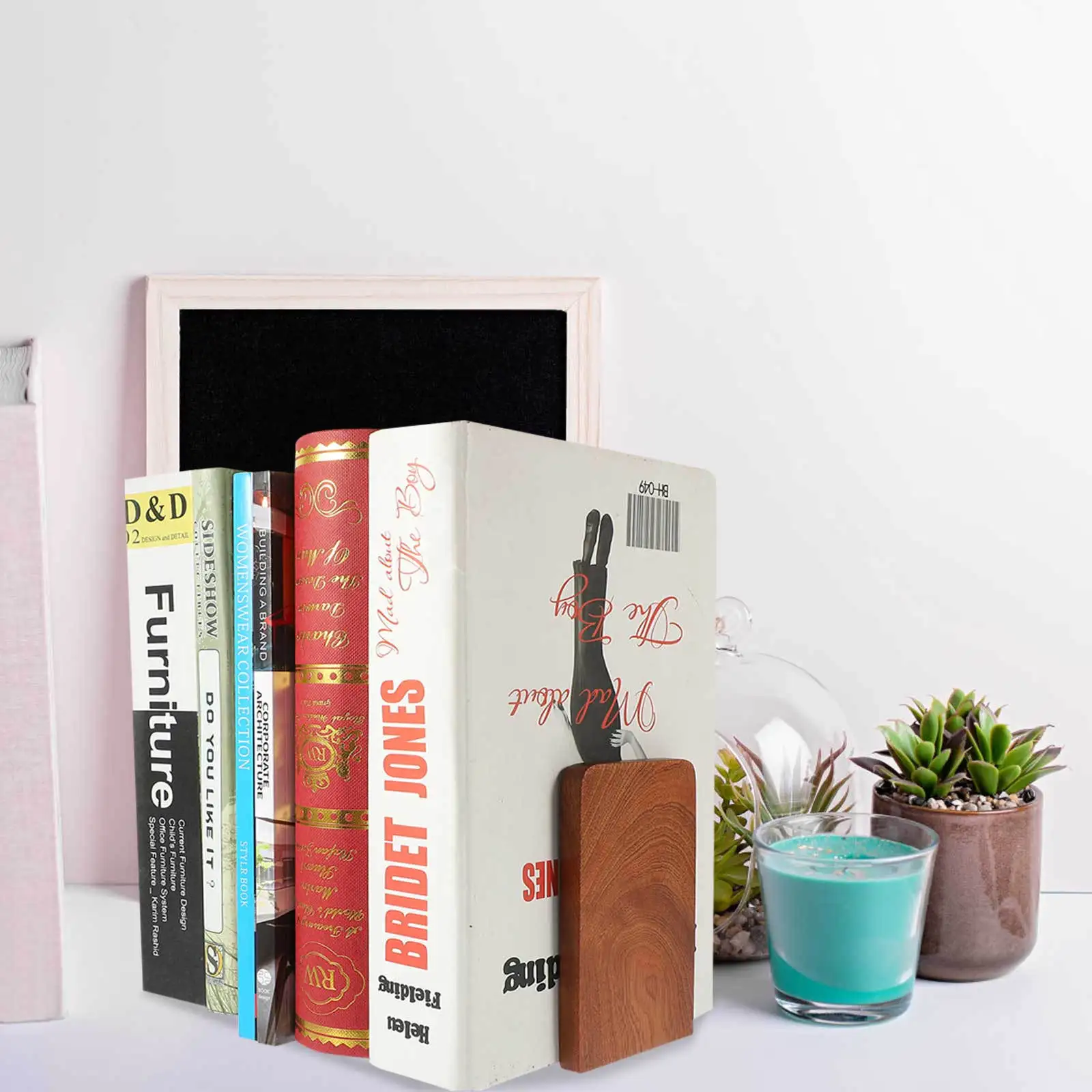 2Pcs Wood and Metal Bookends Desktop Book Holders Book Organizer Office Study Decorative Stands Bookends