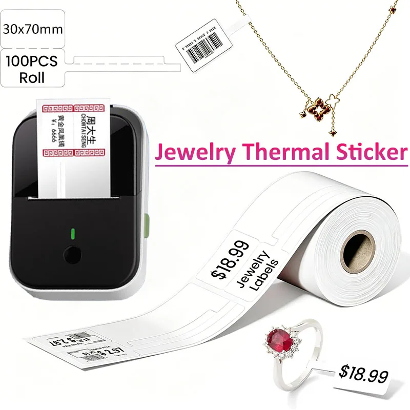 

Jewelry Thermal Label Self-adhesive Price Sticker Tag Necklace Earring Ring Durable Printable Roll Labels Paper Ornament Display