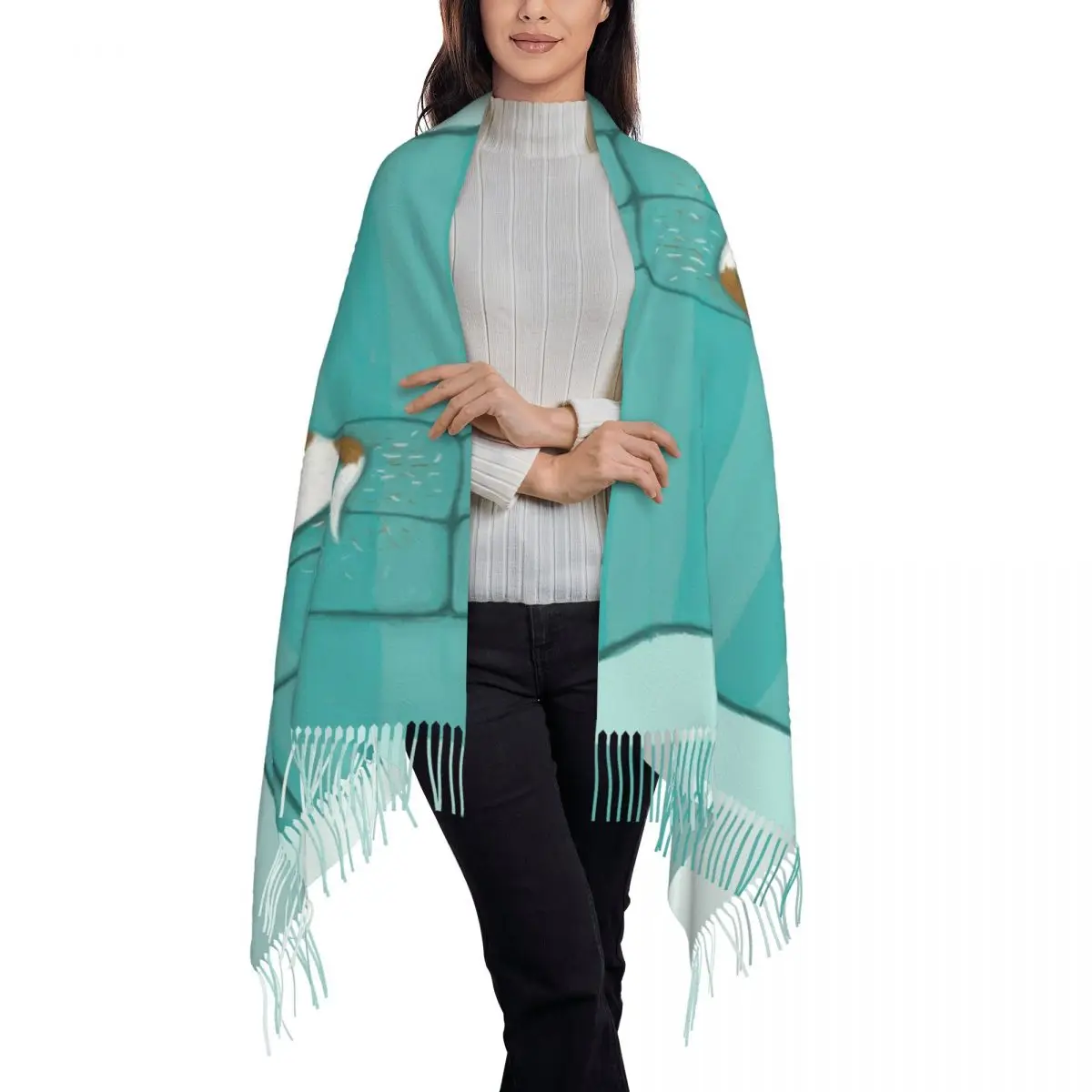 Happy Couch Dog Cute Beagle Scarf Tassel Scarves Women Soft Warm Shawls and Wraps Large Fall Winter Shawl Wrap