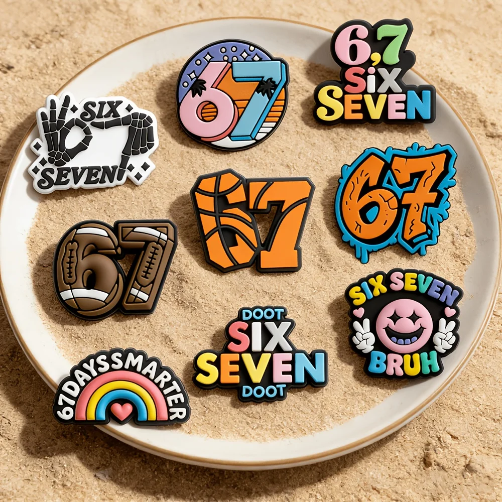 9-Pack '67' Themed PVC Shoe Charms - Soft Rubber Decor for Crocs, Sneakers & Backpacks - Back to School & Class Activity Gifts