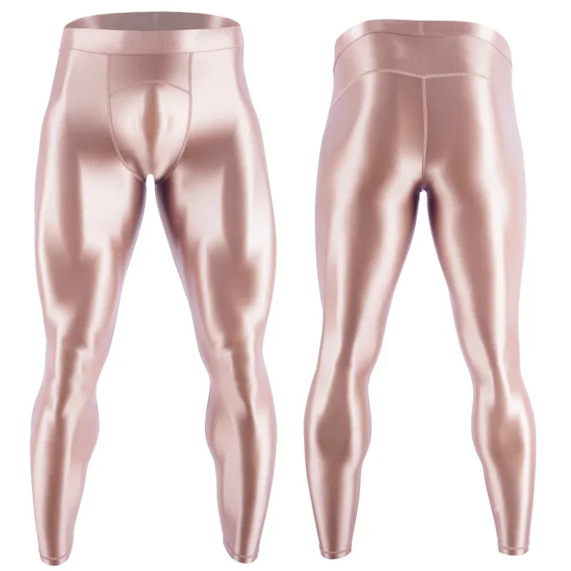 YAULAANG Sexy mens gloss pantyhose Stretch Shiny yoga pants work out leggings sport fitness push up compress pants