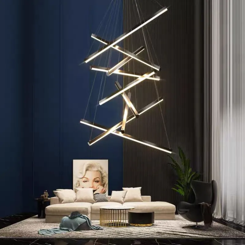 Modern Led Chandeliers Luster Light For Stair Hall Dining Room Living Room Pendant Light Duplex Building Indoor Lighting Fixture