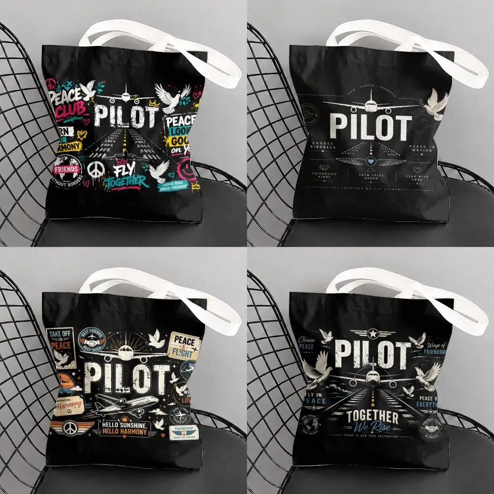 Peace & Flight Design Art Storage Bags Large Capacity Canvas Tote Bag Double-Sided Print Shoulder Handbag for Daily Shopping