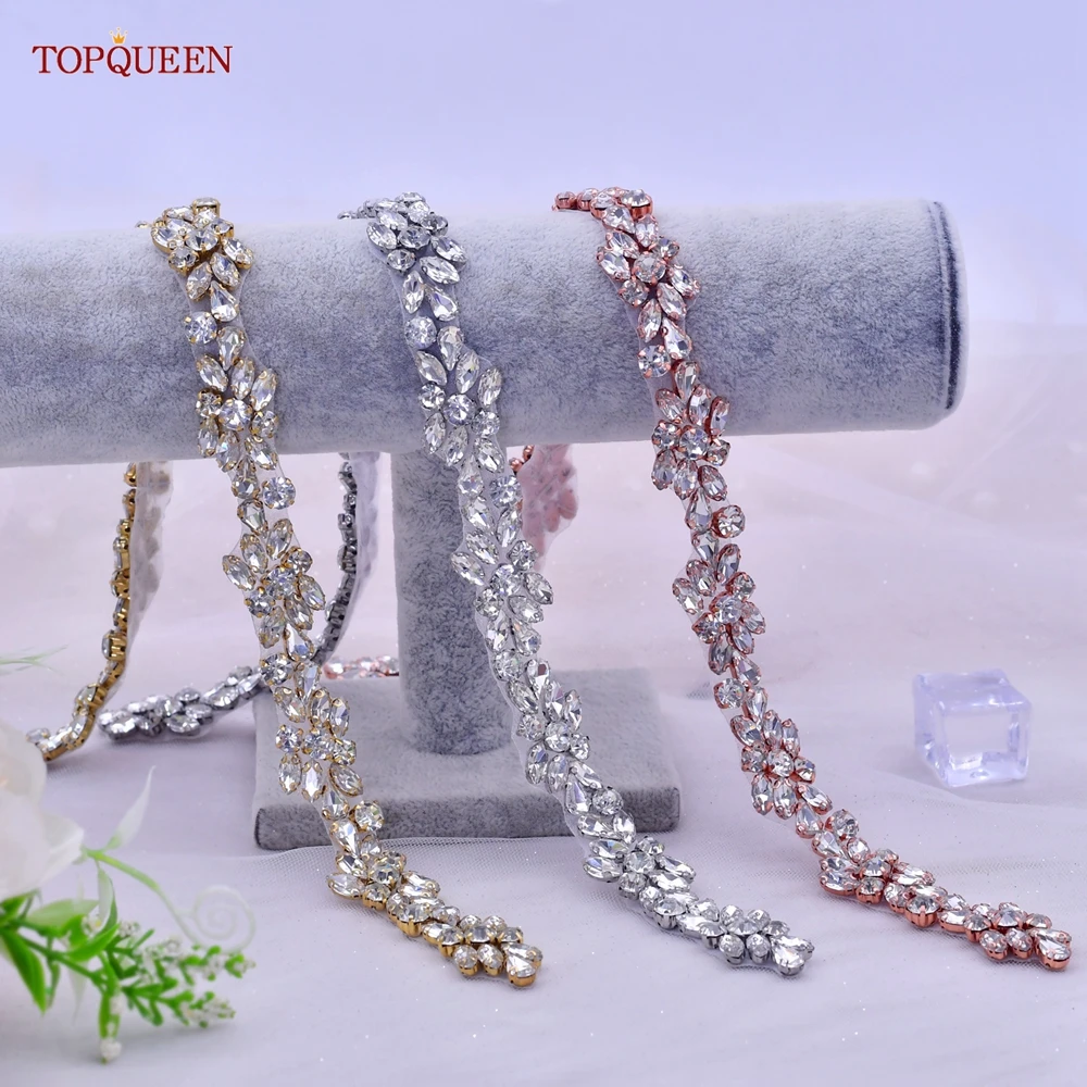 TOPQUEEN S437 DIY Rhinestones Applique Handmade Beaded Bride Women Belt Sew On Dress Bag Clothes Headband Accessories Decoration