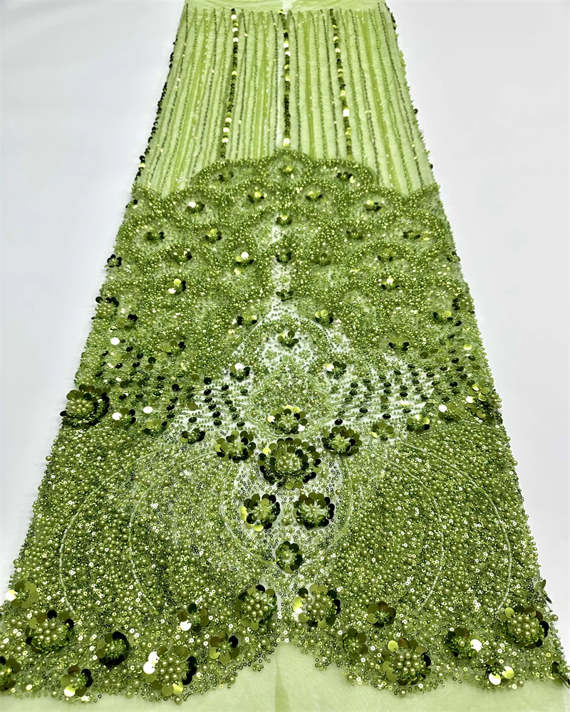 

African Luxury Beaded Sequins Fabric French Tulle Lace Groom Embroidery High-End Wedding Sewing Latest Style