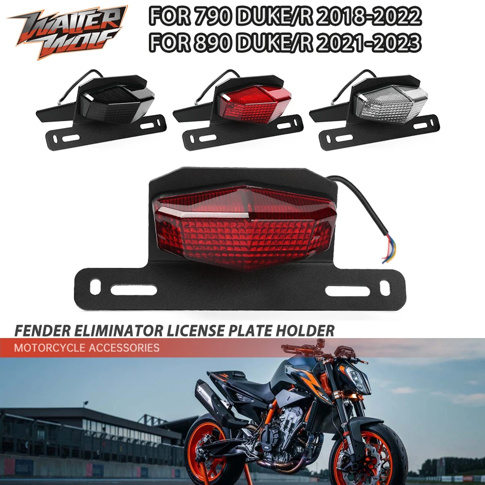 

For 790 890 DUKE/R Motorcycle Fender Eliminator License Plate Holder LED Brake Light Turn Signal 2018-2022 2021 2023