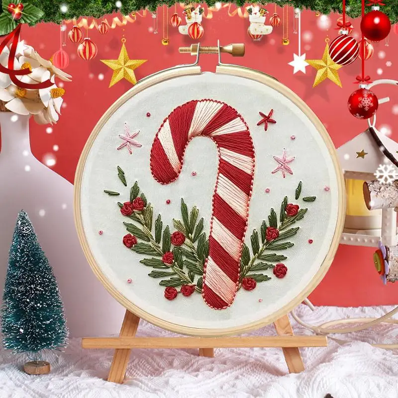 Candy Cane Embroidery Craft Kit, Artesanato de costura artesanal para iniciantes e adultos, Bordados