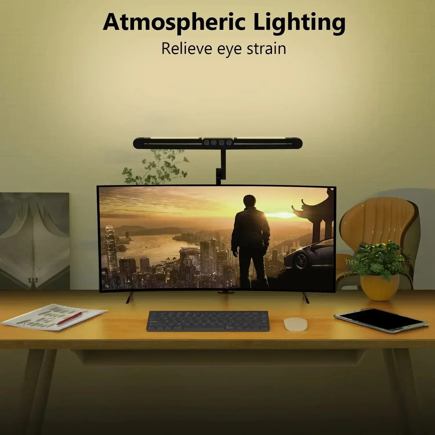 Led Desk Lamp with Clamp, Architect Desk Lamp for Home Office with Atmosphere Lighting, 24W Ultra Bright Auto Dimming Desk Light