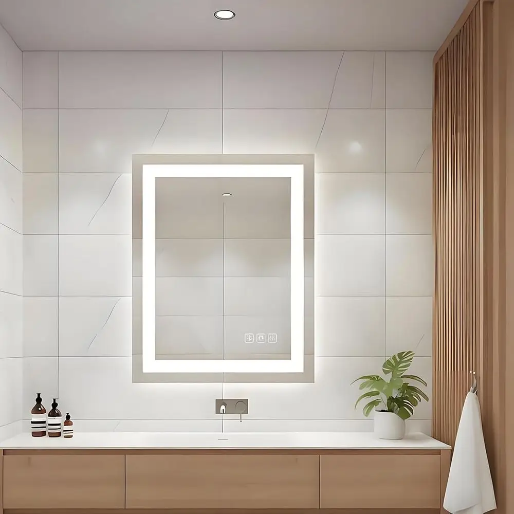 

Прямоугольное светодиодное зеркало для ванной комнаты 18X24 дюйма с подсветкой, противотуманное, с регулируемой яркостью, подсветкой + передней подсветкой, зеркало для ванной комнаты с подсветкой