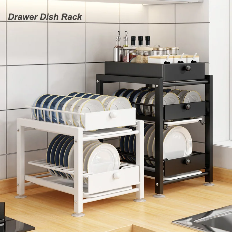 Kitchen Pull Out Dish Rack Drainer Home Countertop Multifunctional Shelf Dish Rack Chopsticks Organizer Cupboard