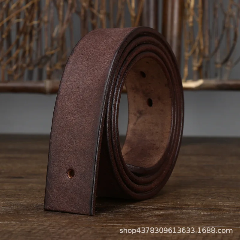 헤드리스 핀 버클 헤드리스 벨트 버클 레트로 천연 소가죽 남성 벨트 정품 가죽 두꺼운