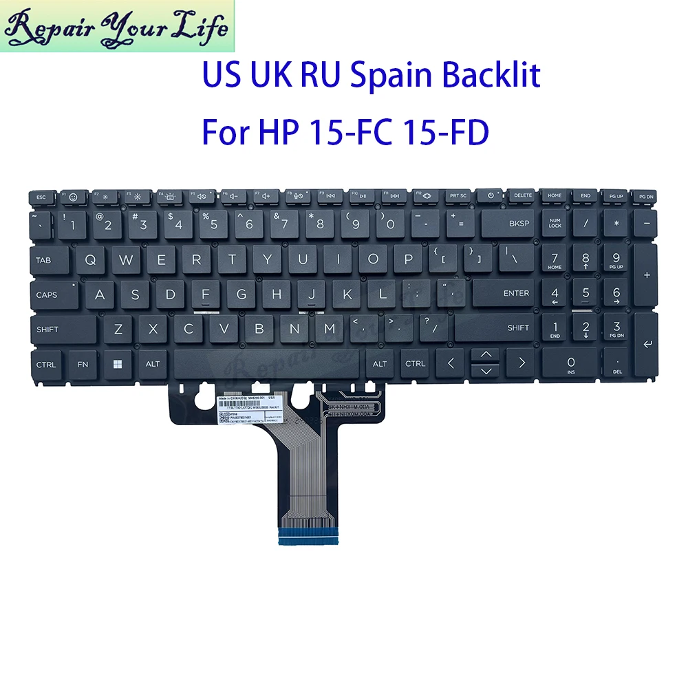 UK US Russian Spanish Keyboard Backlight For HP 15-FC 15-FD 15Z-FC 15T-FD 15-FD0000 Notebook Keyboards N32715-FL1 B31 N32714-071