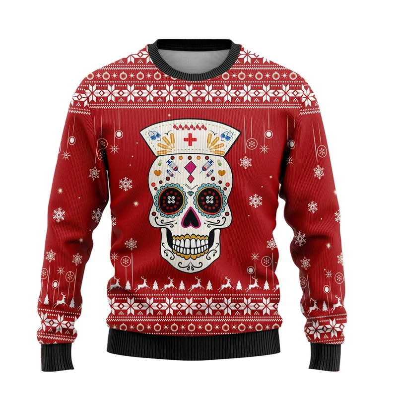 Skull Christmas Sweater Women Clothes Skeleton Sweatshirt Female Pullovers Casual Autumn Halloween Crewneck Unisex Sweatshirts