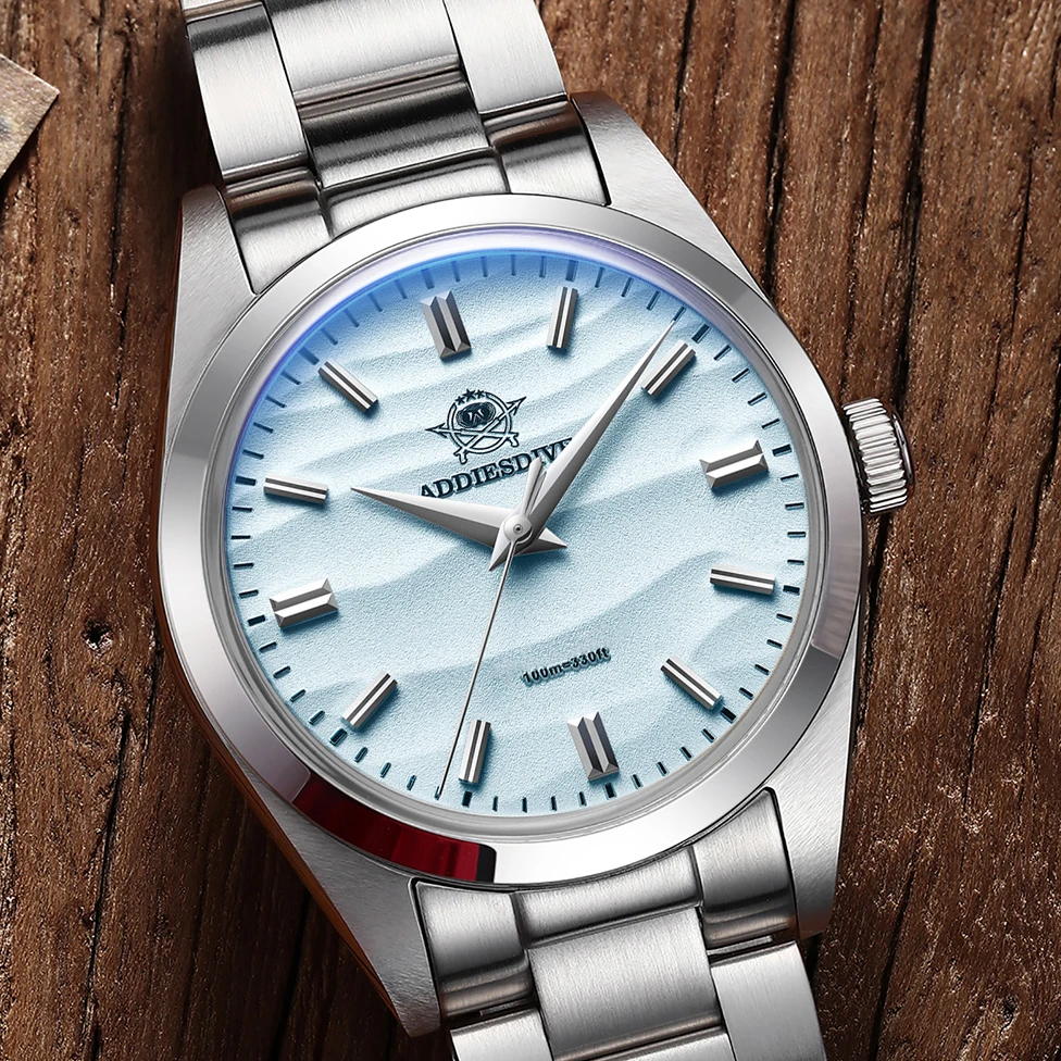 ADDIESDIVE Men Luxury Watch AD2030 VH31 Quartz 100M Waterproof Watches Desert Dial Bubble Glass 316L Stainless Steel Wristwatch