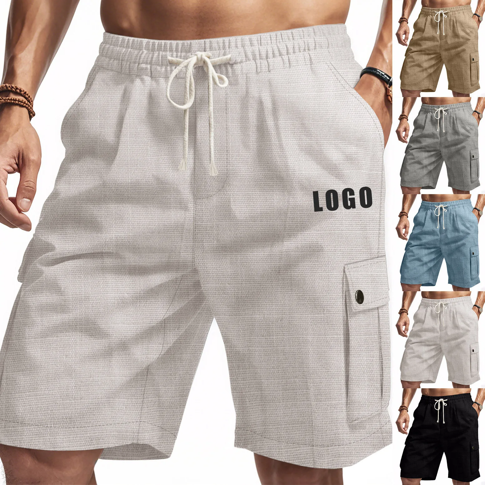 

Customized LOGO Men's American Ami Kaji Outdoor Tooling Summer Linen Beach Casual Shorts
