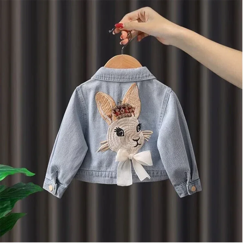 Kids Denim Jackets for Girls Baby Bow Coats2024 Spring Autumn Fashion Child Kids Outwear Jackets Jean Dress 2 3 4 5 6 7Y