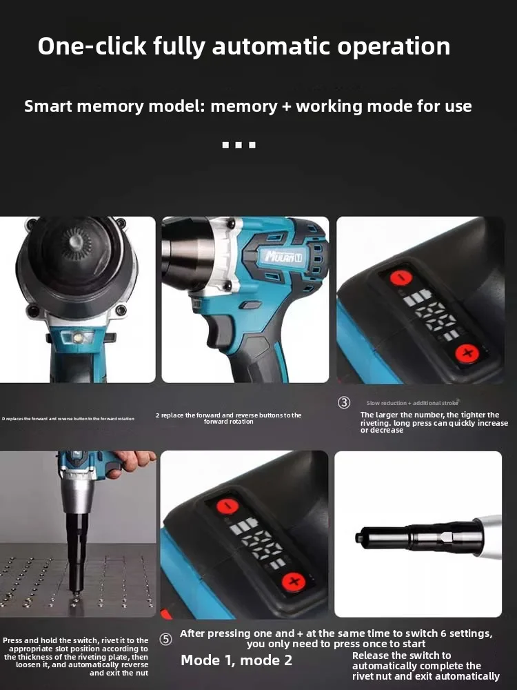 110V/220V Industrial Electric Rivet Gun Brushless Lithium Battery Automatic Charging Blind Riveter