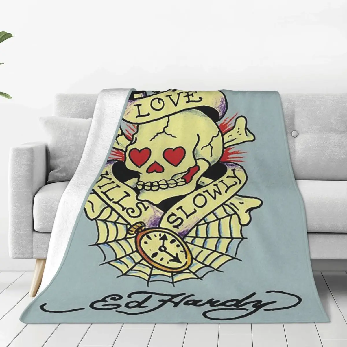 Ed Hardy Love Kills Slowly Blankets Soft Warm Flannel Throw Blanket Bedspread for Bed Living room Picnic Travel Home Couch