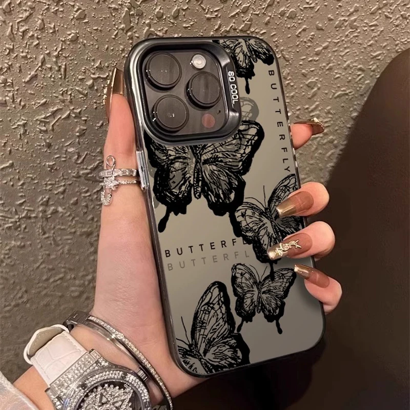 Fashion Retro Butterfly Phone Case For iPhone 15 14 13 12 11 Pro Max X XR XS Max Clear Shockproof Bumper TPU PC Back Cover