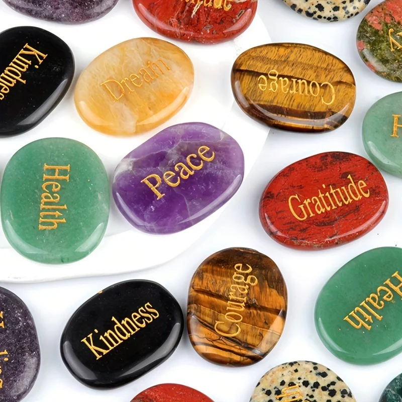 

Набор из 6 вдохновляющих камней с гравировкой - яркие разноцветные камни с вдохновляющими фразами, подарки для поддержки и осознанности