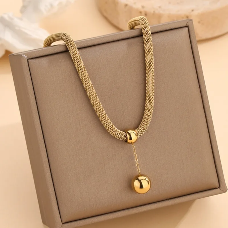 14K Gold 316L Stainless Steel Gold Color Hollow Ball Beads Pendant Necklace For Women Non-fading Choker Jewelry Girls Gifts