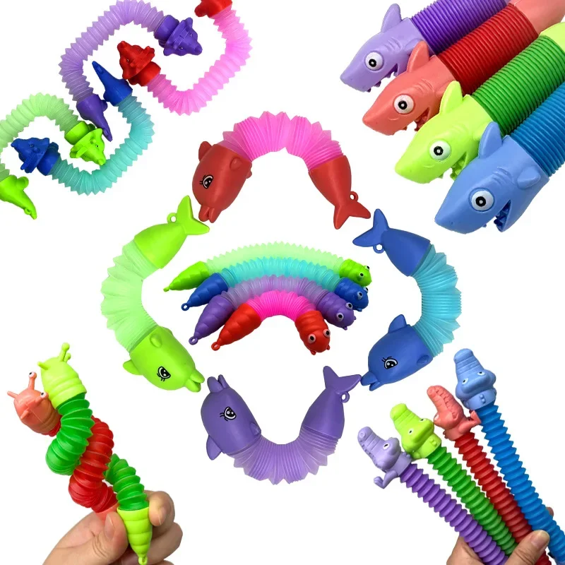 Key Chain Toy Pop Tube Dog Snail Shark Sensory Push Bubble Ball Decompression Pipe Anti-stress Fidget Autism ADHD Anxiety Toys