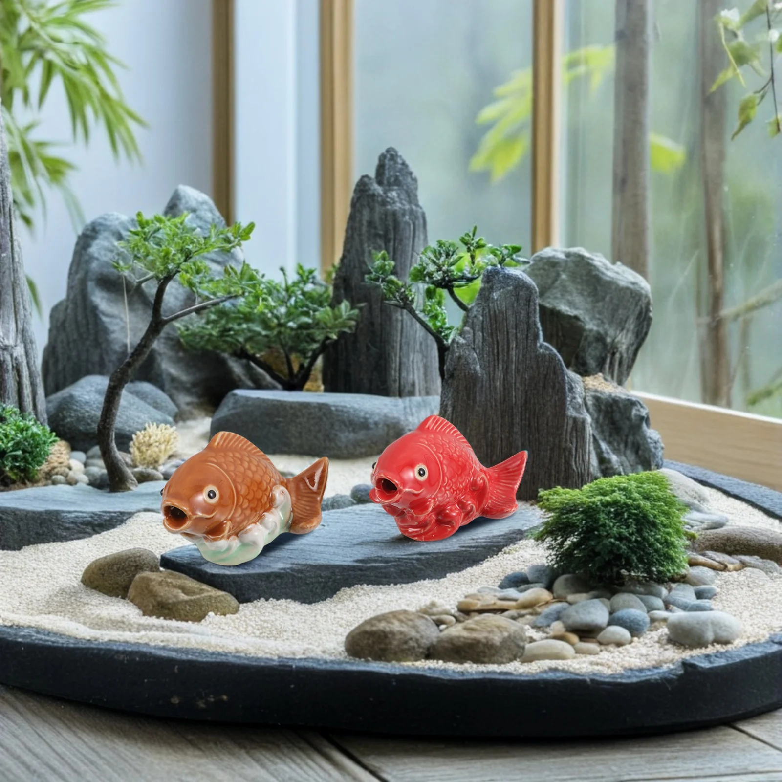 

2Pcs Ceramic Koi Decor: Realistic Sleeping Carp Statues for Fish Tank Pond Garden Landscaping Water Feature Decoration Aquarium