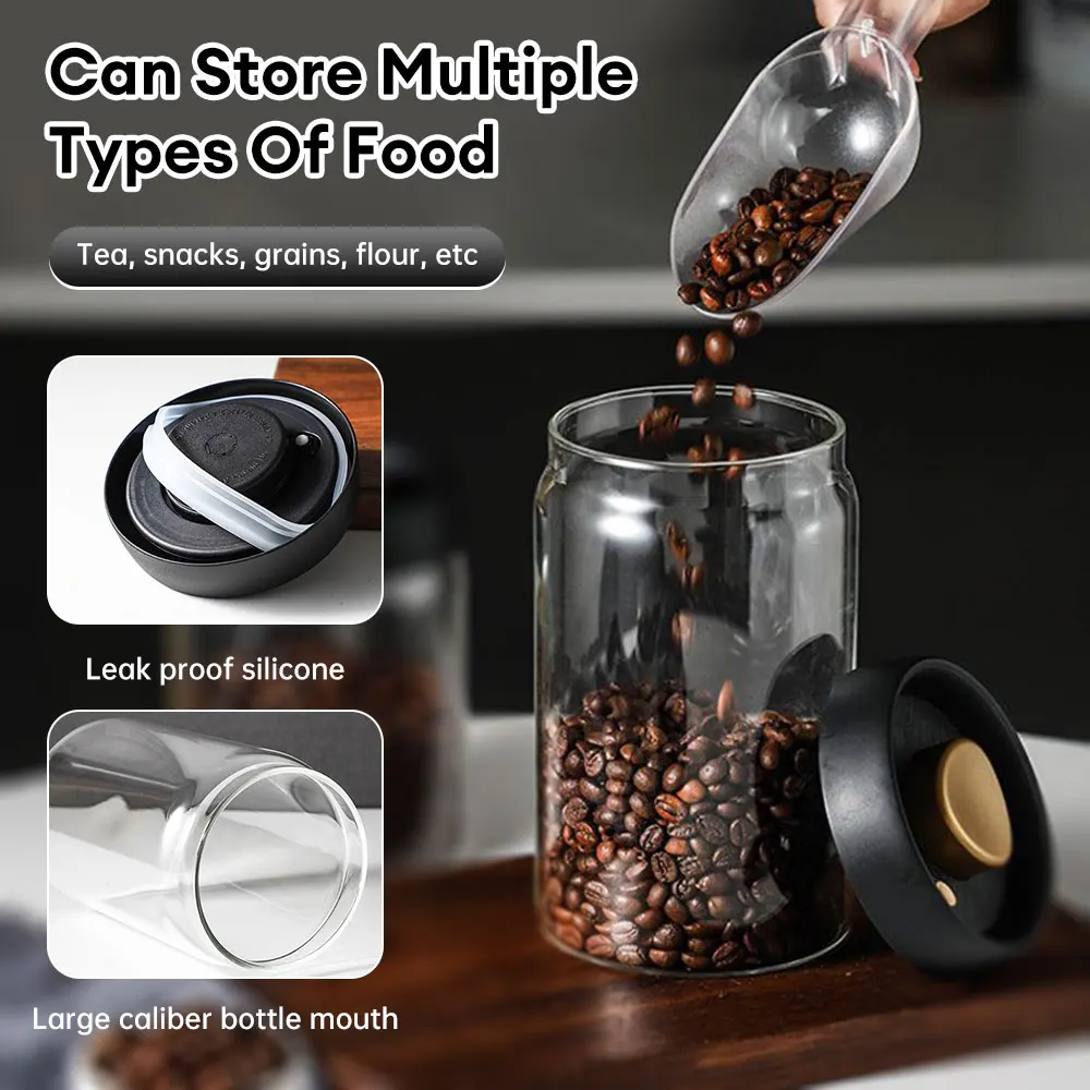 Coffee Beans Vacuum Sealed Tank Push-type Glass Food Storage Tank Household Moisture-proof Air Extraction Tea Spices Storage