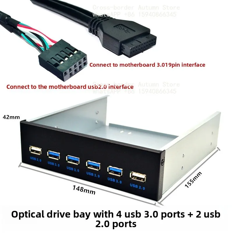 5.25 Inch Optical Drive Bay Front Panel Hub Motherboard Header Convert to 2/4 Ports Expansion Bracket for Desktop Computer Case