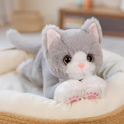 45cm  INS Like Real Prone Cat Plush Doll Stuffed Pure Colors Grey White Yellow Kitten Toy Pets Animal  Gift