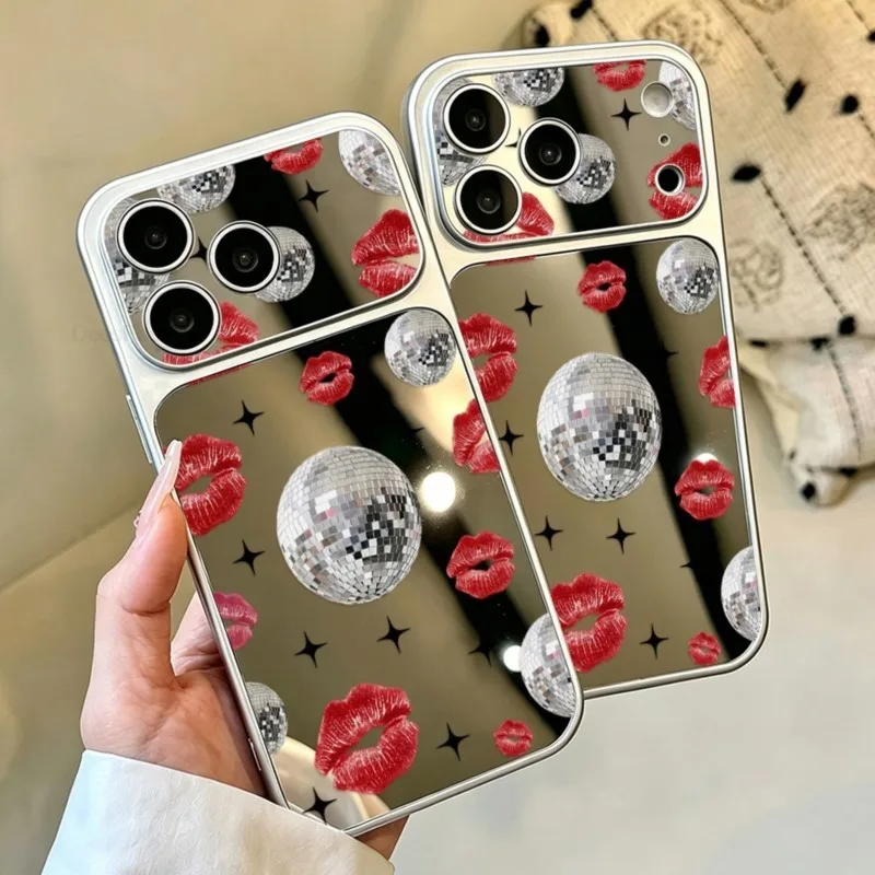 Hot Red Lip Print Mirror Large Window Lens Protect Phone Case For iPhone 11 12 13 14 15 16 18 17 Pro Max Shockproof Cover Coque