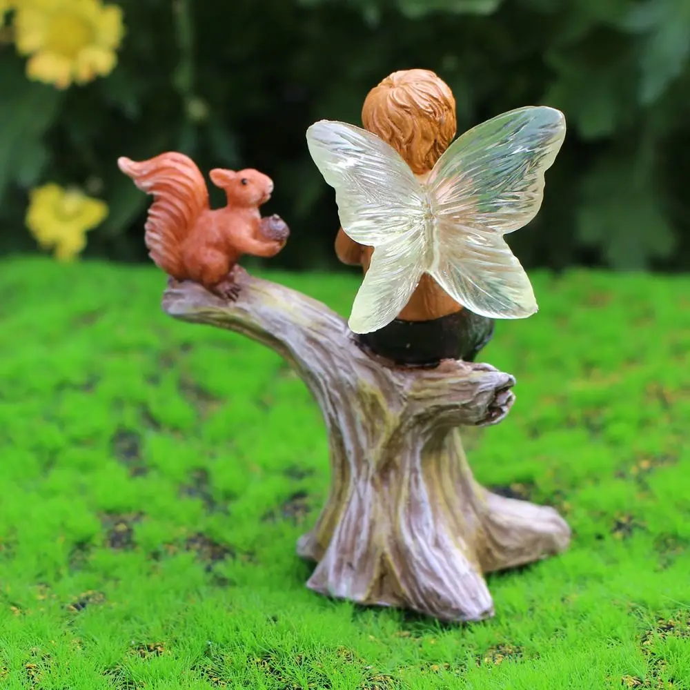 Resin Flower Fairy and Squirrel Statue Cute Mini Miniature Figurines Creative Handicraft Garden Sculptures Potted Plants