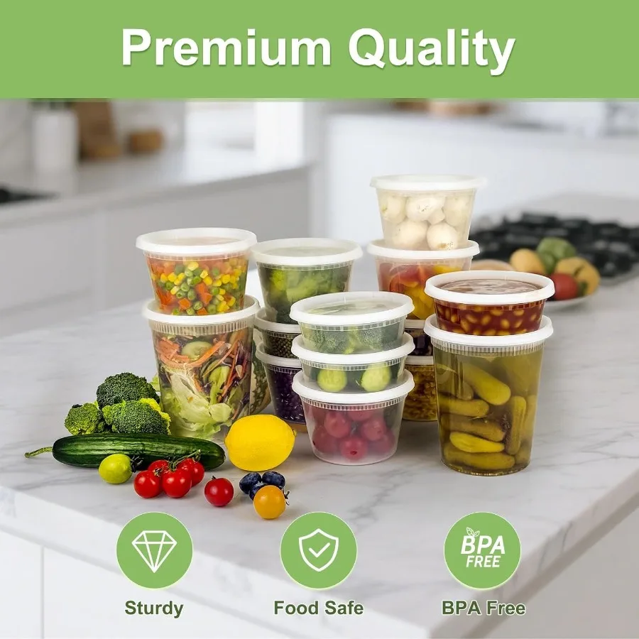 60 Sets 120-Piece 16 oz Leak-Proof BPA Free Airtight Plastic Food Storage Containers with Lids for Soup Freezer Microwave Dishw