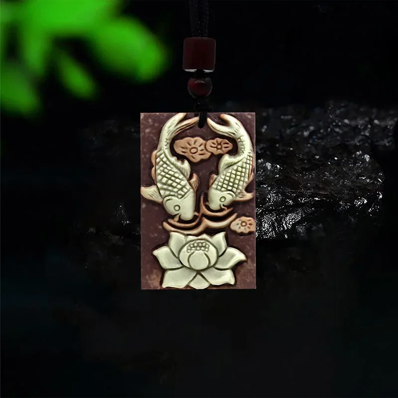 

Jade Pisces Pendant Charms Gemstone Gift Charm Carp Amulets Talismans Necklace Jewelry Natural Gifts for Women Vintage