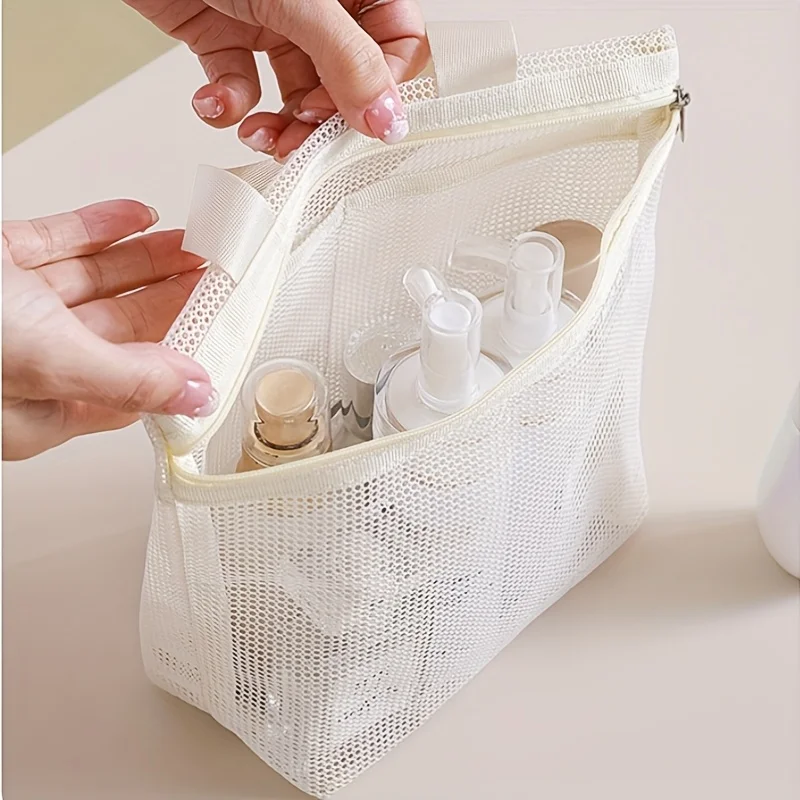 1 قطعة حقيبة استحمام شبكية محمولة، حقيبة مكياج محمولة |   حقيبة الصالة الرياضية | حقيبة التخزين | حقيبة أدوات الزينة بمقبض، مناسبة للتخزين السياحي