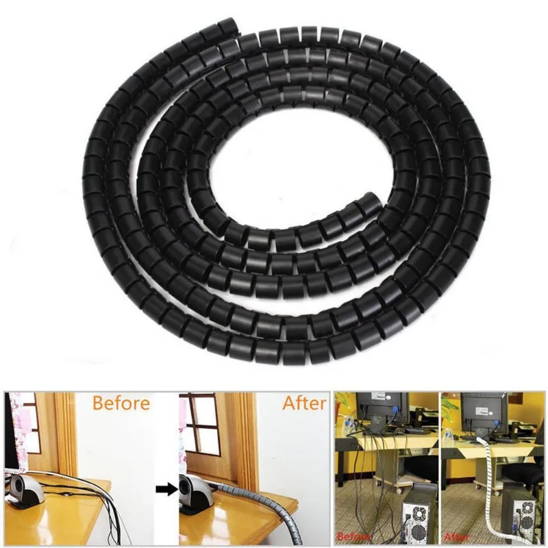 2Meters 8mm 10mm 28mm Line Organizer Pipe Protection Flexible Spiral Wrap Winding Cable Wire Protector Cable Sleeve Cover Tube