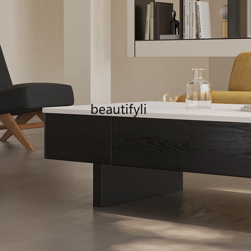 

wind pure white rock slab coffee table living room household small apartment simple rectangular solid wood tea table
