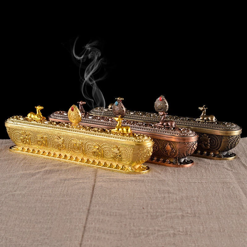 

Sanskrit Incense Stick Burner Alloy Incense burner Indoor Golden Meditation Engraving Temples Smoke Supply Furnace Ornaments