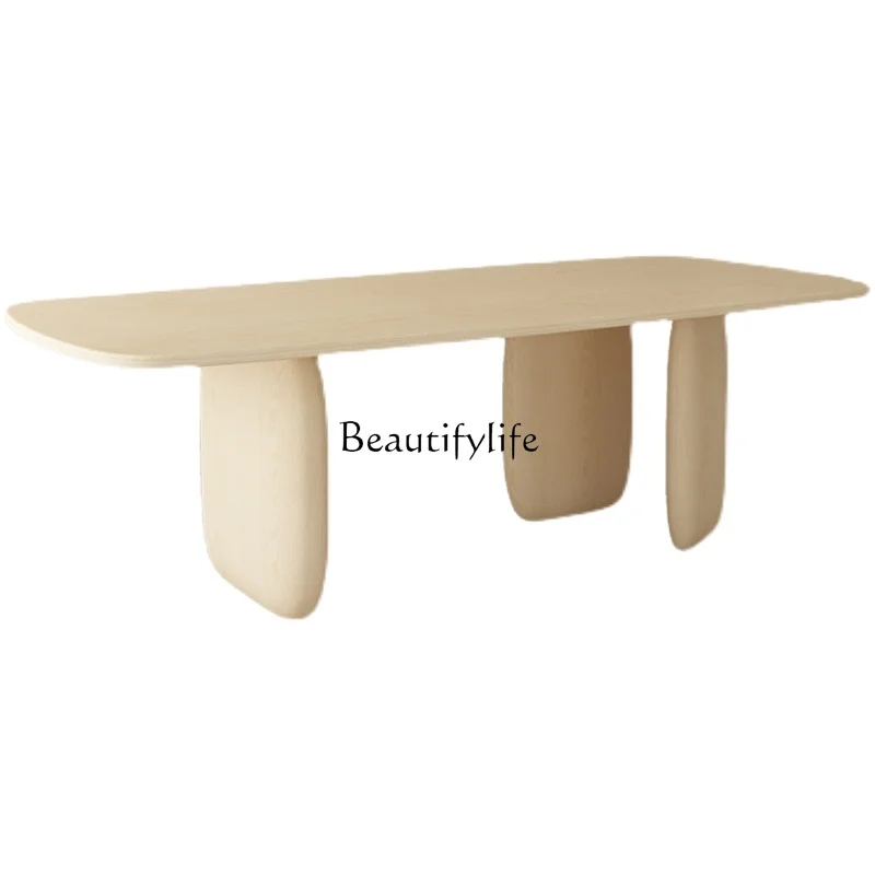 

Japanese-Style Solid Wood Dining Table Small Apartment Rectangular Cream Style Workbench Long Table