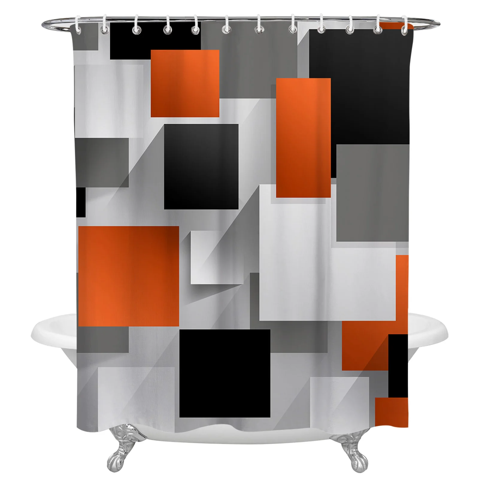 Geometric Figures Orange Abstract Waterproof Bathroom Decoration Shower Curtain Printed Bathtub Curtains Bathroom Accessories