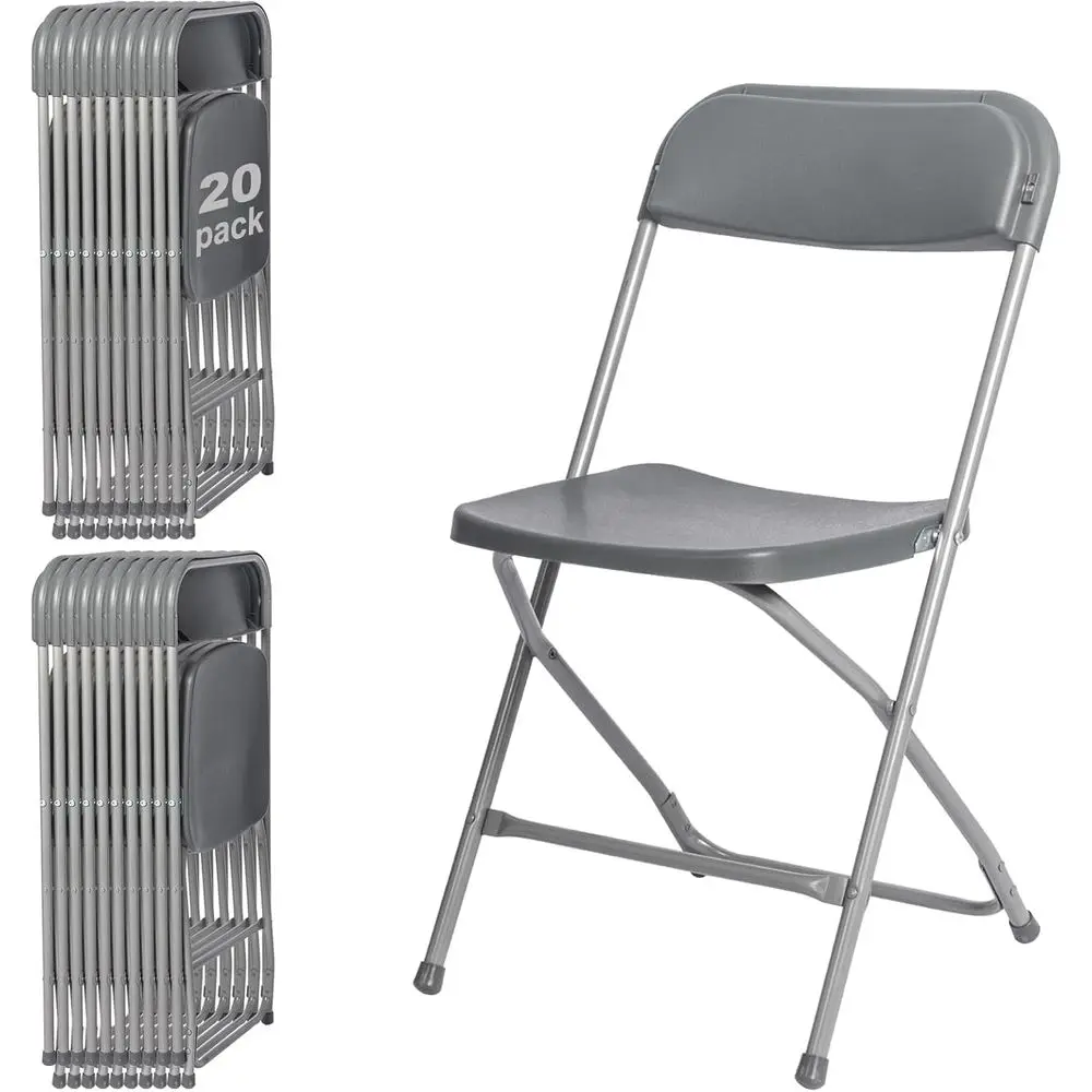 Gray 20-Piece Stackable Plastic Chairs with Steel Frame, Suitable for Indoor and Outdoor Use, Ideal for Weddings, Parties, and P