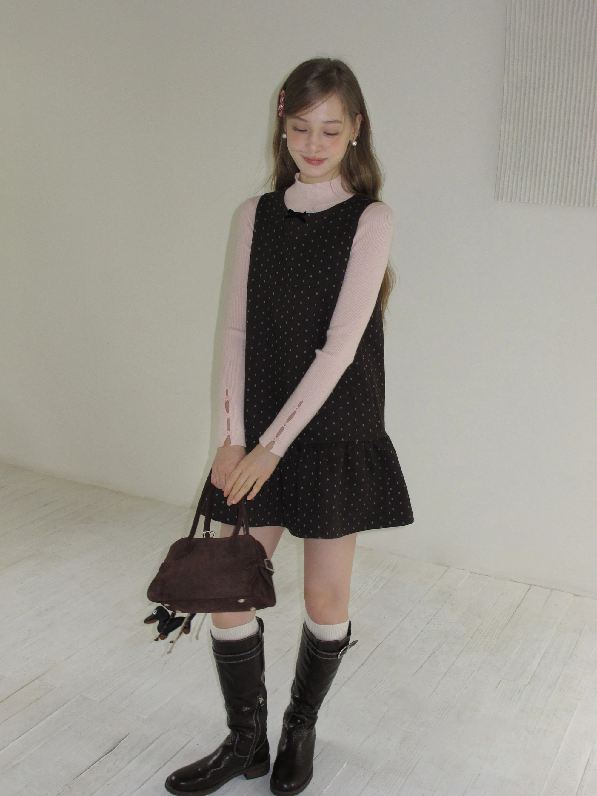 

Polka Dot Vest Dr Pink Knitted Base Layer Women Autumn Winter Ele Faionable EGGKA French Sle Loose Waist Polyester...