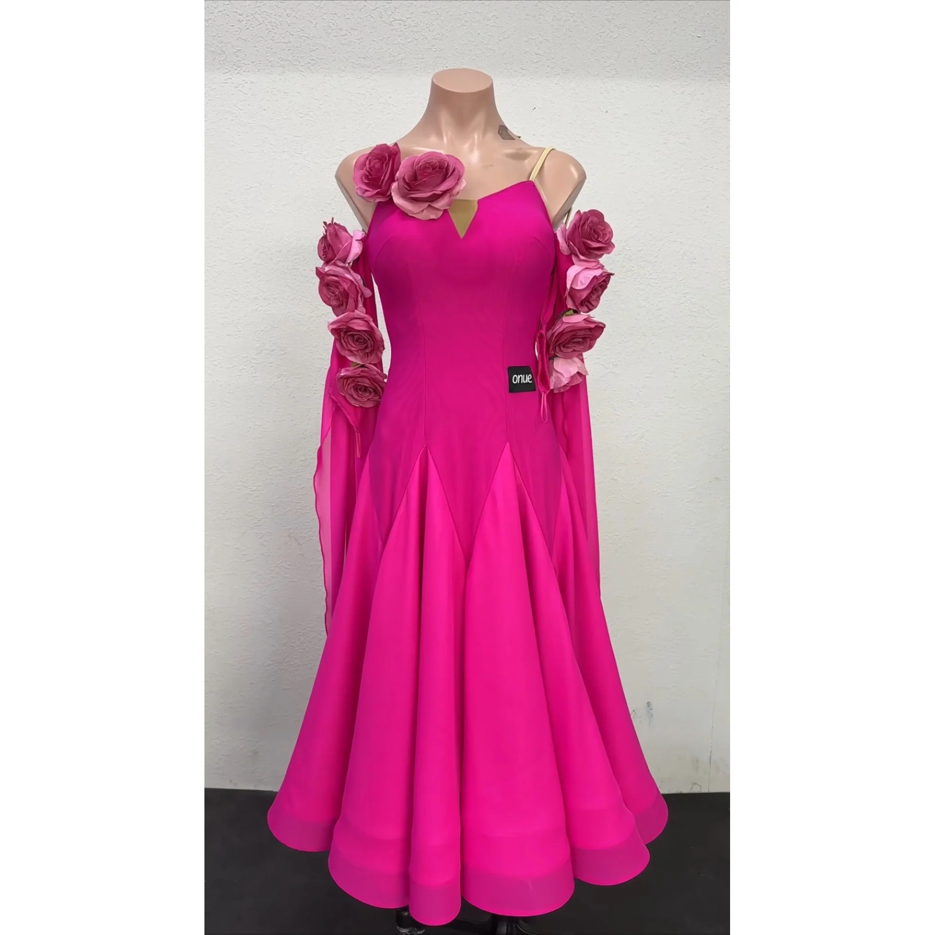 Rose Red Ballroom Dance Competition Dress Women Luxury Flower Long Dress Waltz Dance Performance Clothing Stage Dress BL16677
