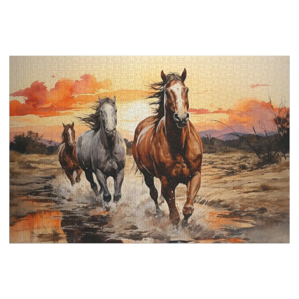 

Horses Running in the Sunset Watercolor VI Jigsaw Puzzle Scale Motors Jigsaw For Kids Custom With Photo Puzzle